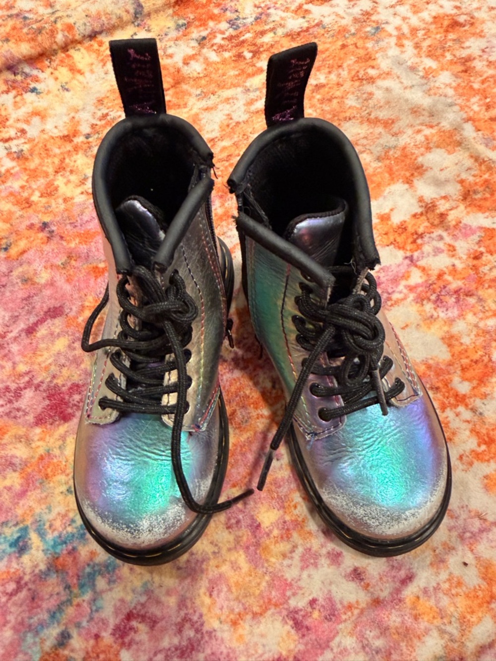 Dr. Martens Kids Iridescent Rainbow Lace-Up Boots - Black Laces 8T